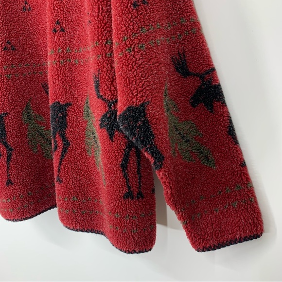 Alps Finest Quality Apparel Moose Print Winter Teddy Red Sweatshirt Size Large - Picture 11 of 16